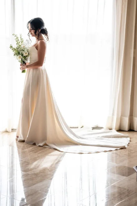 The breath-taking moment you look at yourself and know the time has finally come. Bathed in soft morning light, this full portrait captures the grace, serenity, and timeless beauty of a bride ready to walk into her new chapter in Puerto Vallarta