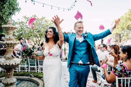 Pure, unbridled jubilation! Hand in hand and hearts brimming with happiness, step into your new beginning surrounded by cheer, laughter, and a cascade of petals under the warm Puerto Vallarta sky