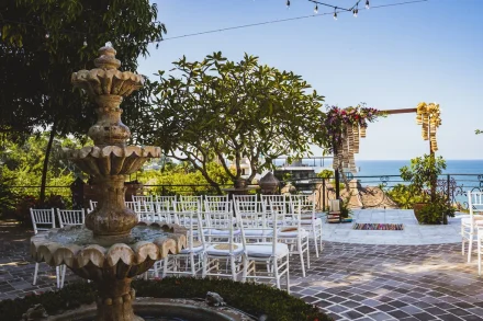 Imagine saying 'I do' on this exquisite, sun-kissed terrace, where the melody of the tiered fountain meets the gentle breath of the Pacific Ocean. Every chair is placed in anticipation of your loved ones, creating an intimate, stunning sanctuary to pledge your forever, perfectly combining Puerto Vallarta's natural beauty with unparalleled elegance