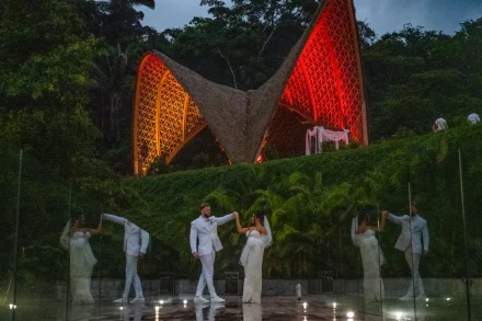 When night falls, magic takes on a whole new dimension. An intimate portrait set against breathtaking architecture and warm ambient lights, capturing the elegance and serenity of your first evening as husband and wife