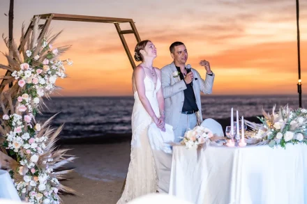 Heartfelt words shared under the golden hues of twilight. Expressing gratitude and love to your favorite people by the shoreline creates an intimate, unforgettable reception experience in Puerto Vallarta