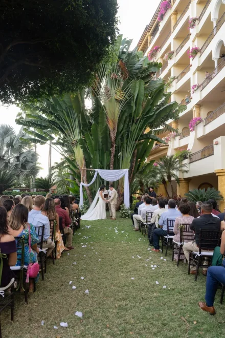 Saying "I do" surrounded by the breathtaking beauty of lush tropical greenery. An intimate outdoor altar enveloped by nature and loved ones turns your vows into a timeless, romantic memory in Puerto Vallarta