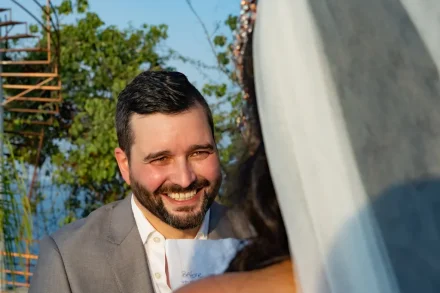 This is the gaze of pure, unfiltered happiness. Look at his face and you will see the definition of 'love.' When you're standing at the altar in Puerto Vallarta, sharing the deep promises of your vows, it’s a moment of unparalleled joy—exactly what our photography is here to capture